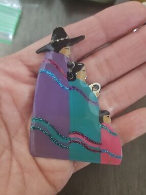 Handpainted Multicolor Family Silhouette Brooch - Possible NA Hopi